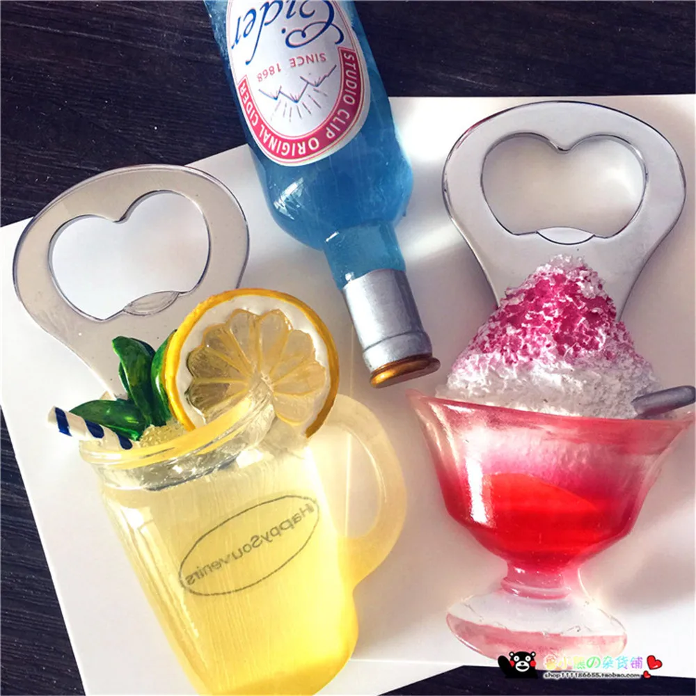 

3D PVC Fridge Magnets Cute Bottle Opener Juice Lemon Strawberry Cocktail Refrigerator Stickers Kitchen Tool Home Decorations