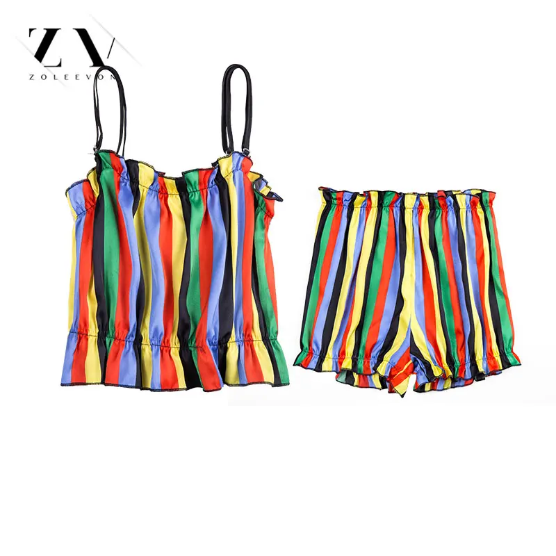 ZOLEEVON 3 Pcs Striped Sexy Women Pajama Sets Bra+Robe+Pant Female Pajamas vintage women robes rainbow | Женская одежда