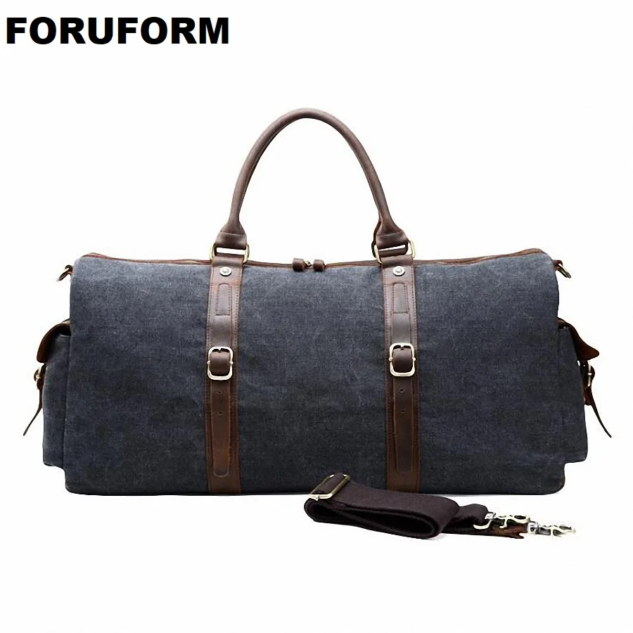 New Canvas Leather Men Bucket Travel Bags Carry On Luggage Bags Men Duffel Bags Travel Tote Large Weekend Bag Overnight