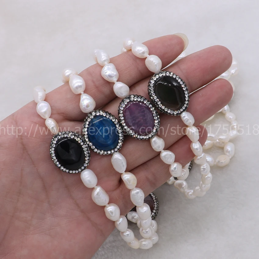 Ожерелье из натурального жемчуга ручной работы драгоценные камни для женщин