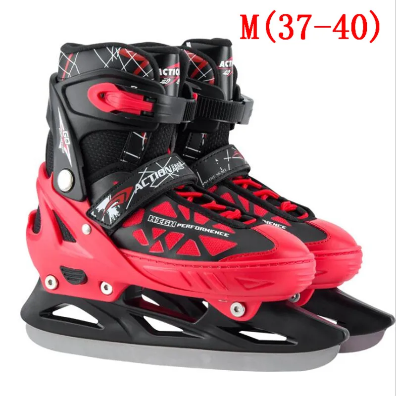 short blade M red Professional Ice обувь для Скейтборда для взрослых детей скорость конькобежный спорт обувь короткие/длинные трек лезвие нож Хоккей обувь - Цвет: short blade M red
