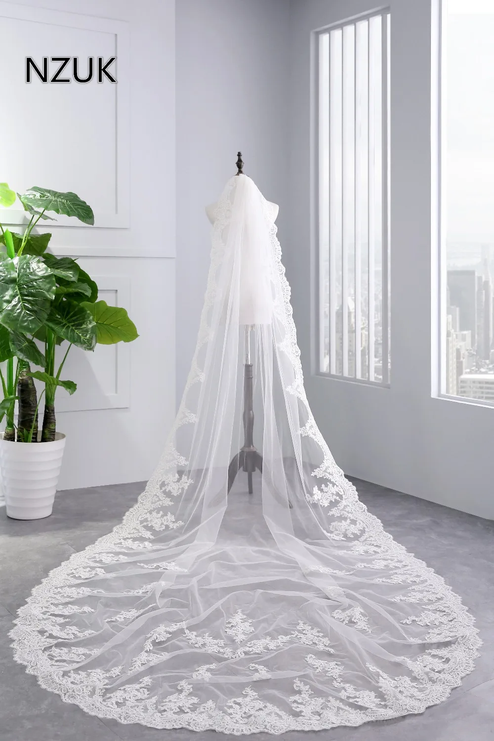 

Фата свадебная NZUK с длинными кружевными краями, Белый/цвет слоновой кости, свадебный аксессуар, драпировка для невесты