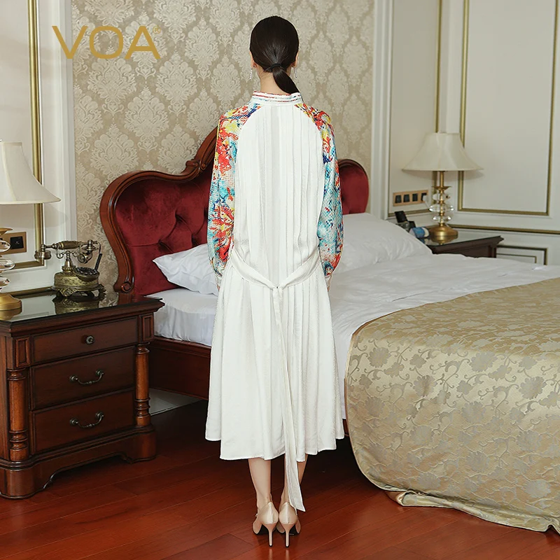 Voa 2017 осень-зима Boho печатных плиссированные плюс Размеры платье-рубашка шелк