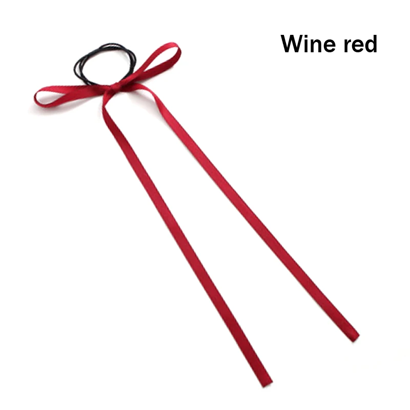 Wine Red Милые Ленточные ленты, длинные женские волосы для девочек, 1 шт. ленты, цветные аксессуары, бант, модные волосы, Пляжная резинка для волос - Цвет: Wine Red