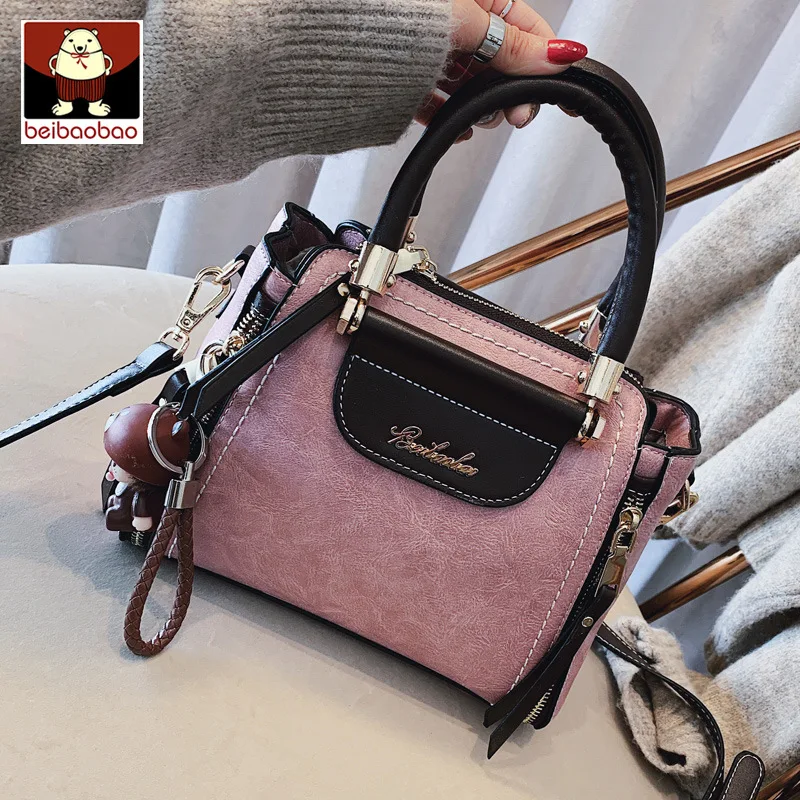 pink Beibaobao женская сумка из искусственной кожи модная сумка на одно плечо Большая вместительная сумка через плечо Роскошная сумочка с отделкой кошелек женский - Цвет: pink