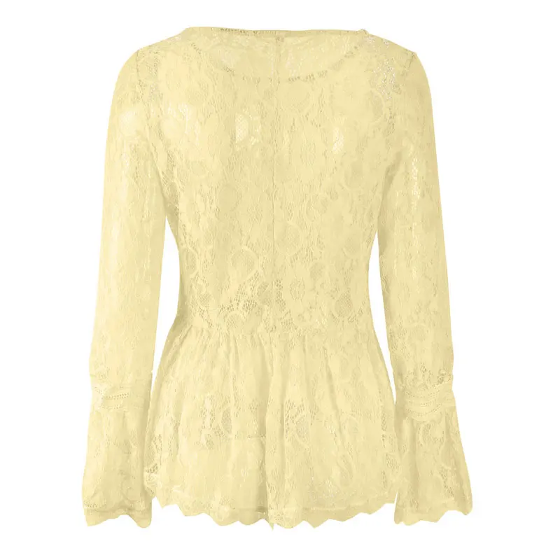 2018 Autumn Women Tops Blouses Long Sleeve O Neck Sexy Casual Top Hollow Out Flare Lace Blouse 3 |