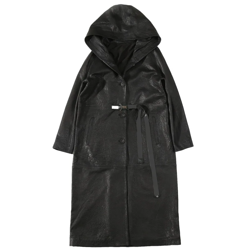 New Arrival Real Leather Jacket Drawstring Genuine Leather Jacket Women Plus Size Hooded Lambskin Leather Coat for Women