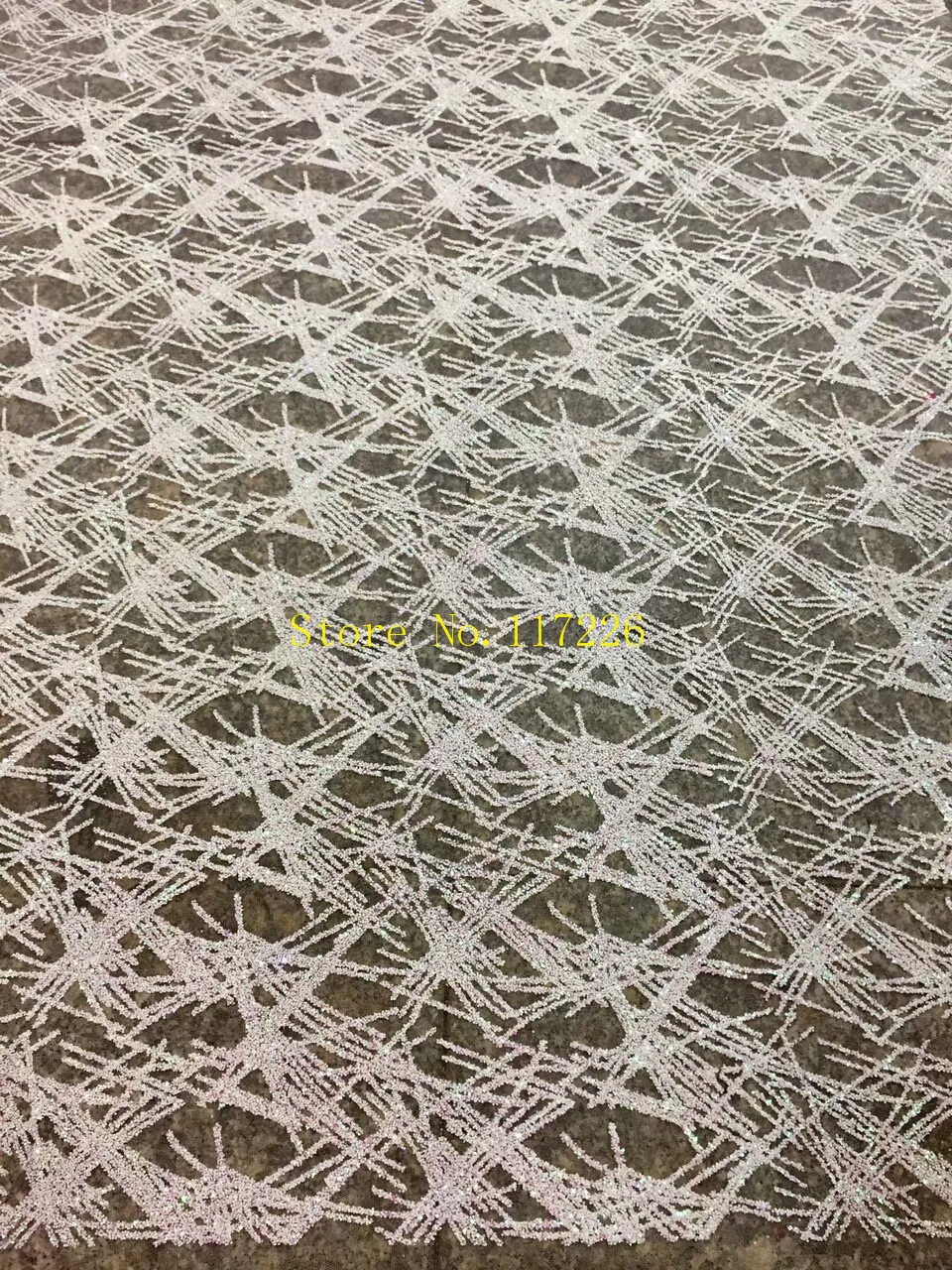 Специальная фатиновая кружевная ткань с приклеенным блеском черная африканская