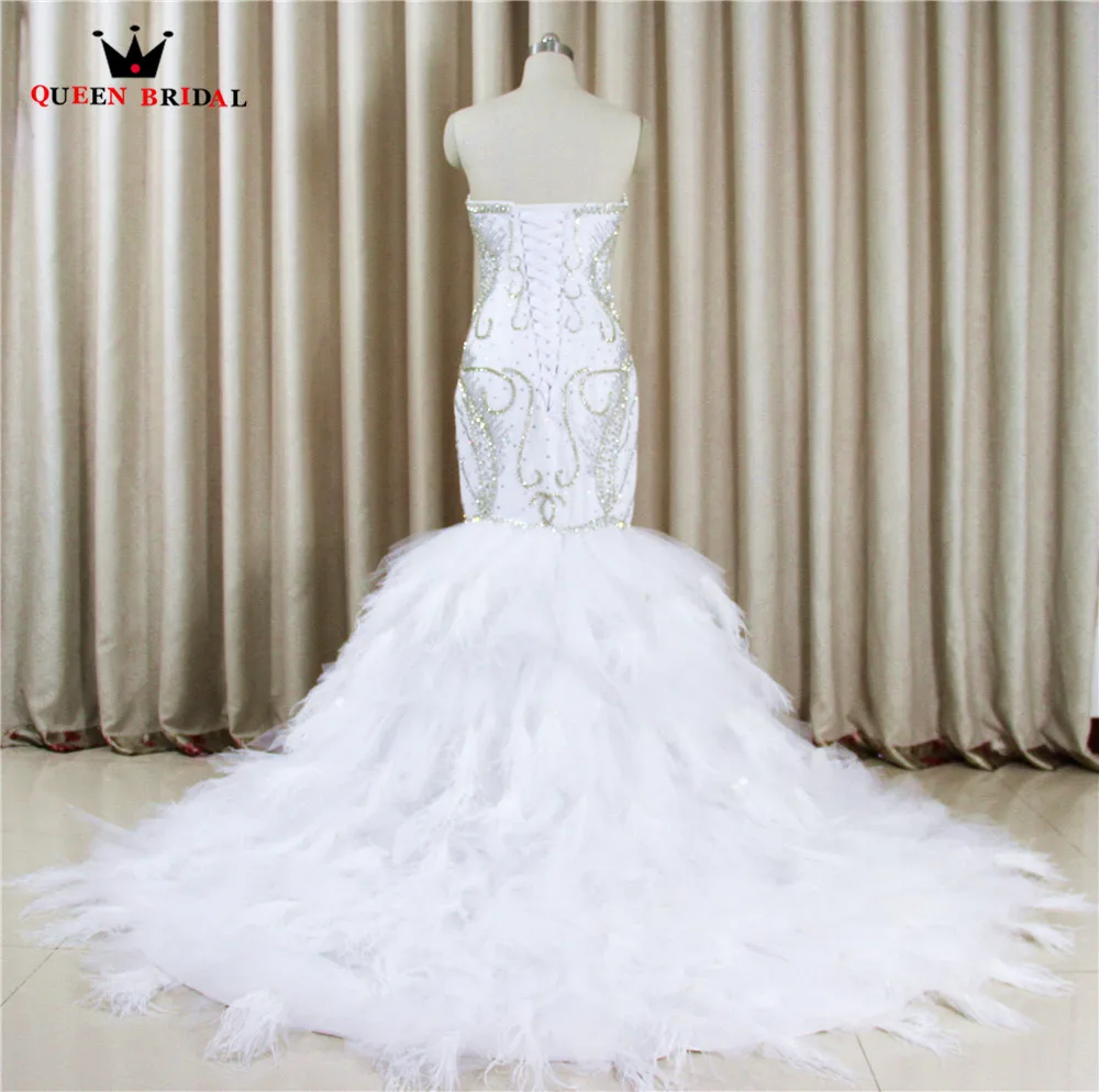 

100% Real photo luxury sexy mermaid wedding dresses 2021 beaded crystal feathers wedding gowns dresses bride QUEEN BRIDAL XD46