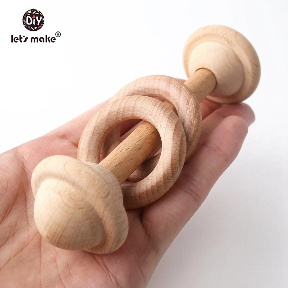 

Let's make Baby Organic Rattles Wooden Montessori Toys 5PC Can Chew Teething RIngd Waldorf Wooden Teethers Sensory Baby Gym Toys