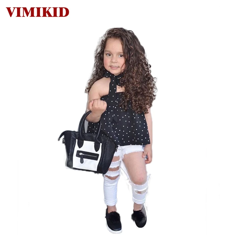 VIMIKID/Новинка 2017 года летние модные комплекты одежды для девочек черная блузка из 3