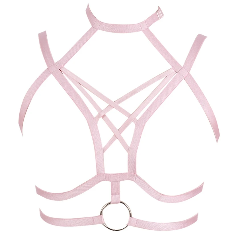 MLCO0584Pink Красный для тела жгут бюстгалтер на бретельках эластичные пояса с резинками Harajuku в стиле «панк» с вырезами в виде пентаграммы сексуальное нижнее белье бондаж ночные клубы рейв - Цвет: MLCO0584Pink