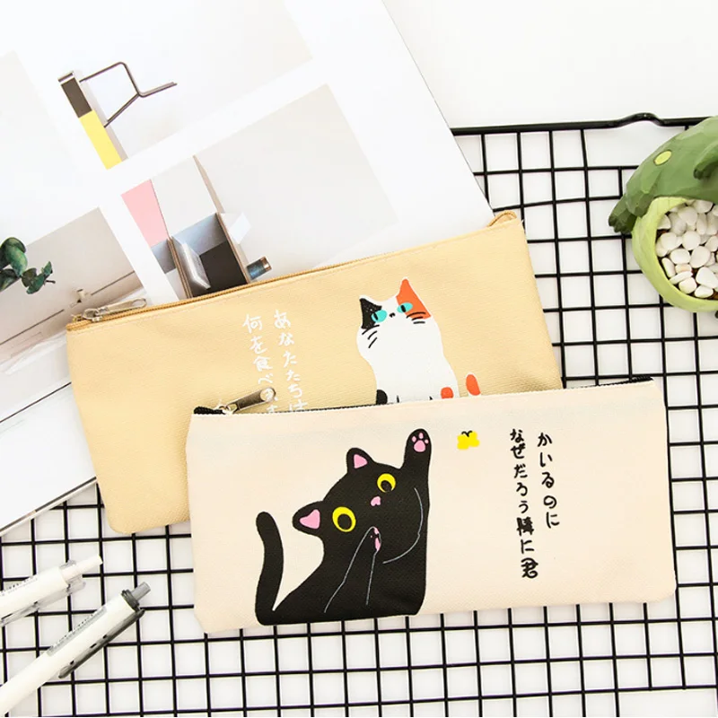 

Cat creative canvas pencil case kawaii pen bag learning stationery bag Organizer Pencil Bag Pencilcase School Supply Stationery