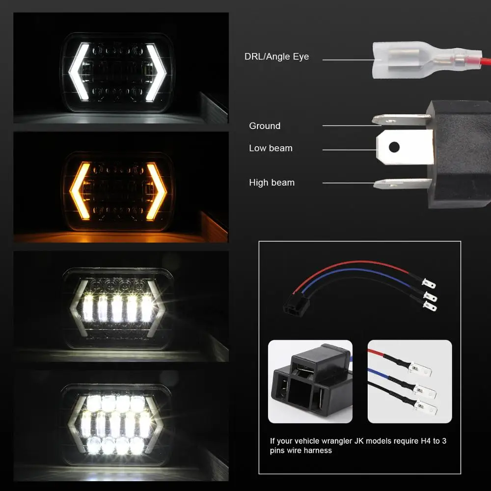 300W 7X6 5X7 светодиодный фары со стрелкой Белый DRL желтый сигнал поворота для Jeep Wrangler