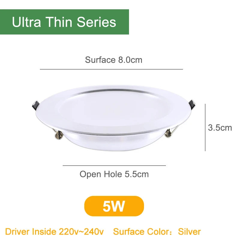 5W Ultra Thin 80mm Kaguyahime светодиодный светильник 3 Вт 5 Вт 9 Вт 15 Вт 18 Вт серебристо-белый ультра тонкий светильник AC110V 220 в 240 В Круглый Встраиваемый светодиодный точечный светильник - Испускаемый цвет: 5W Ultra Thin 80mm