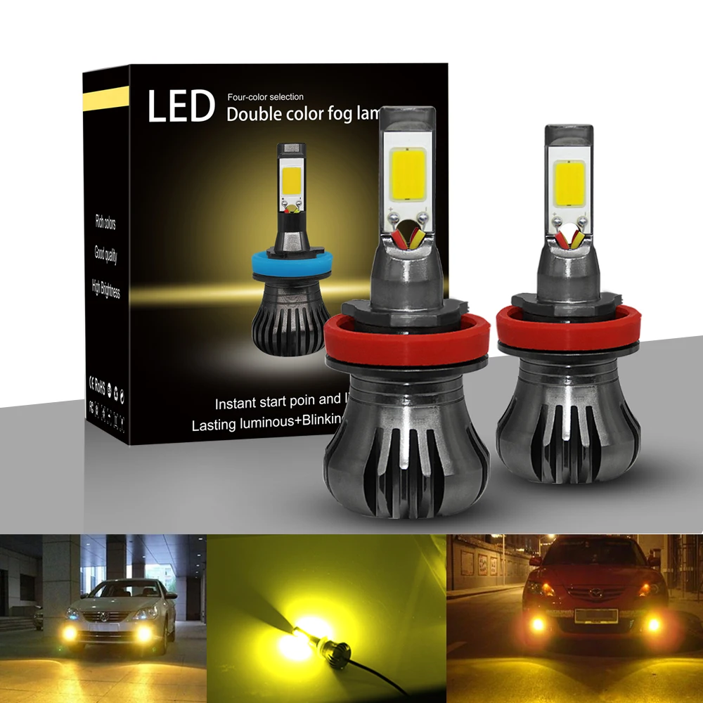 car LED headlights fog lights New Lumen COB 100W 12000lm 6000K white and 3000 yellow H11 H3 880 bulb flash 12v 24v | Автомобили и