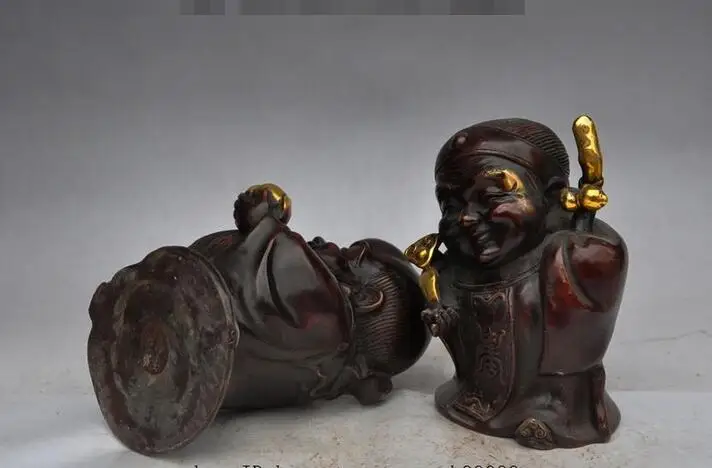 8&quotMark China Bronze gilt Long Life Longevity Shouxing God Wife Star Pair Statue | Дом и сад