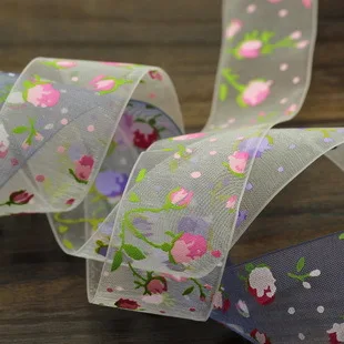 New 25mm Transparent Voile Ribbons Double Face printing satin ribbon DIY hair accessories bowknot materials 5M/lot | Дом и сад