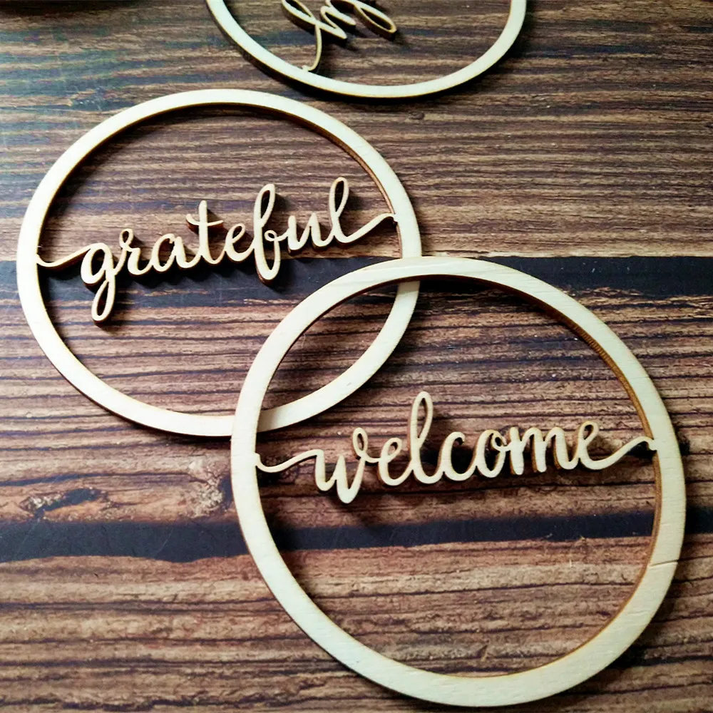 10 шт. деревянная улыбка Hello Welcome Blessed Love благодарная семья Знак слова Круглый Круг