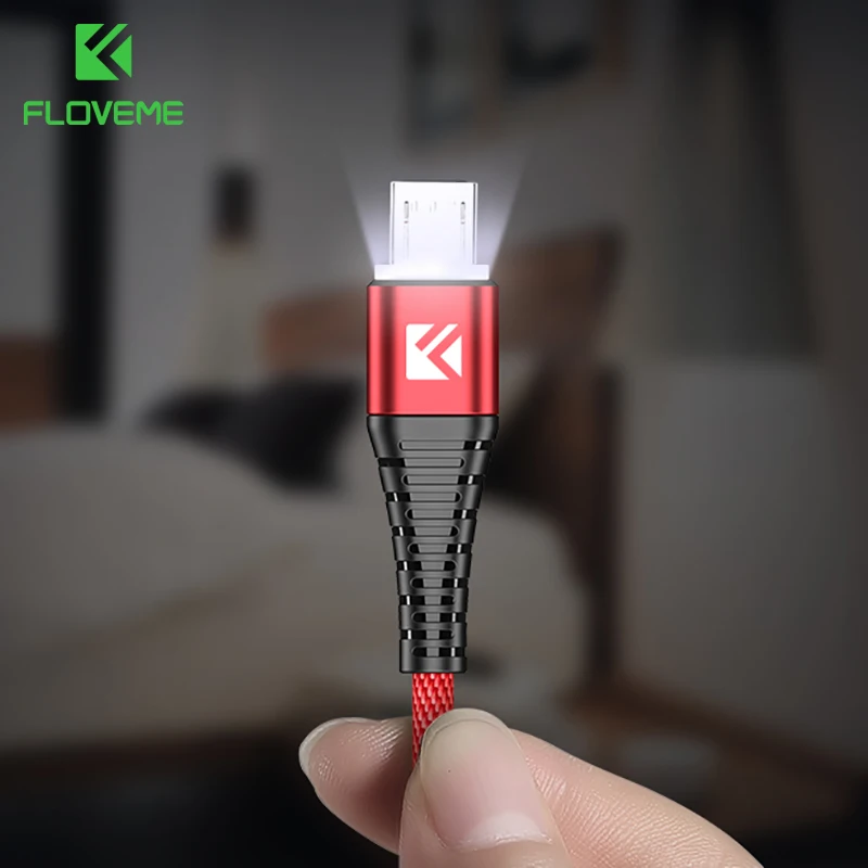 FLOVEME Micro USB светодиодный кабель для Samsung Xiaomi 2.4A быстрая зарядка синхронизация