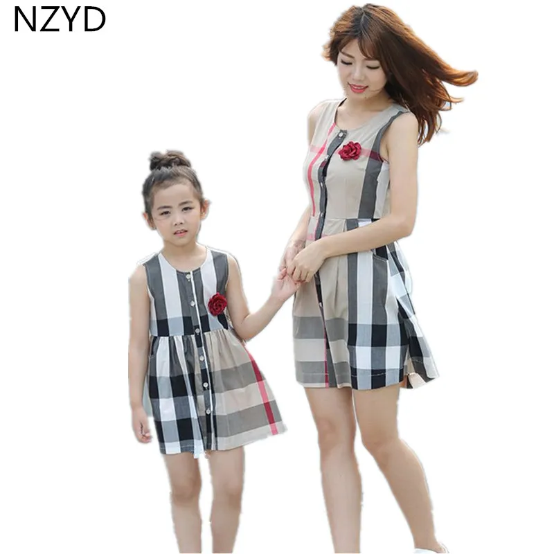 Summer New Girl Family Matching Outfits Dresses Pure Cotton Sleeveless Stripe Children's Clothing Casual Mother Kids Clothes | Мать и