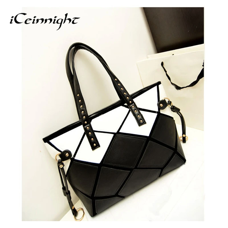 ICeinnight женская сумка через плечо из искусственной кожи черная белая
