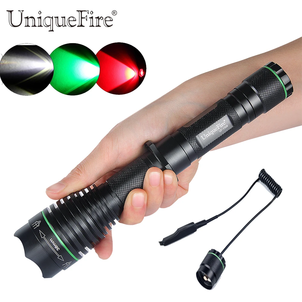 

Uniquefire Adjustable Led Flashlight 1508-XRE 38mm Convex Lens Zoom 3 Modes Rechargeable Lamp Torch+Remote Pressure To Hunting