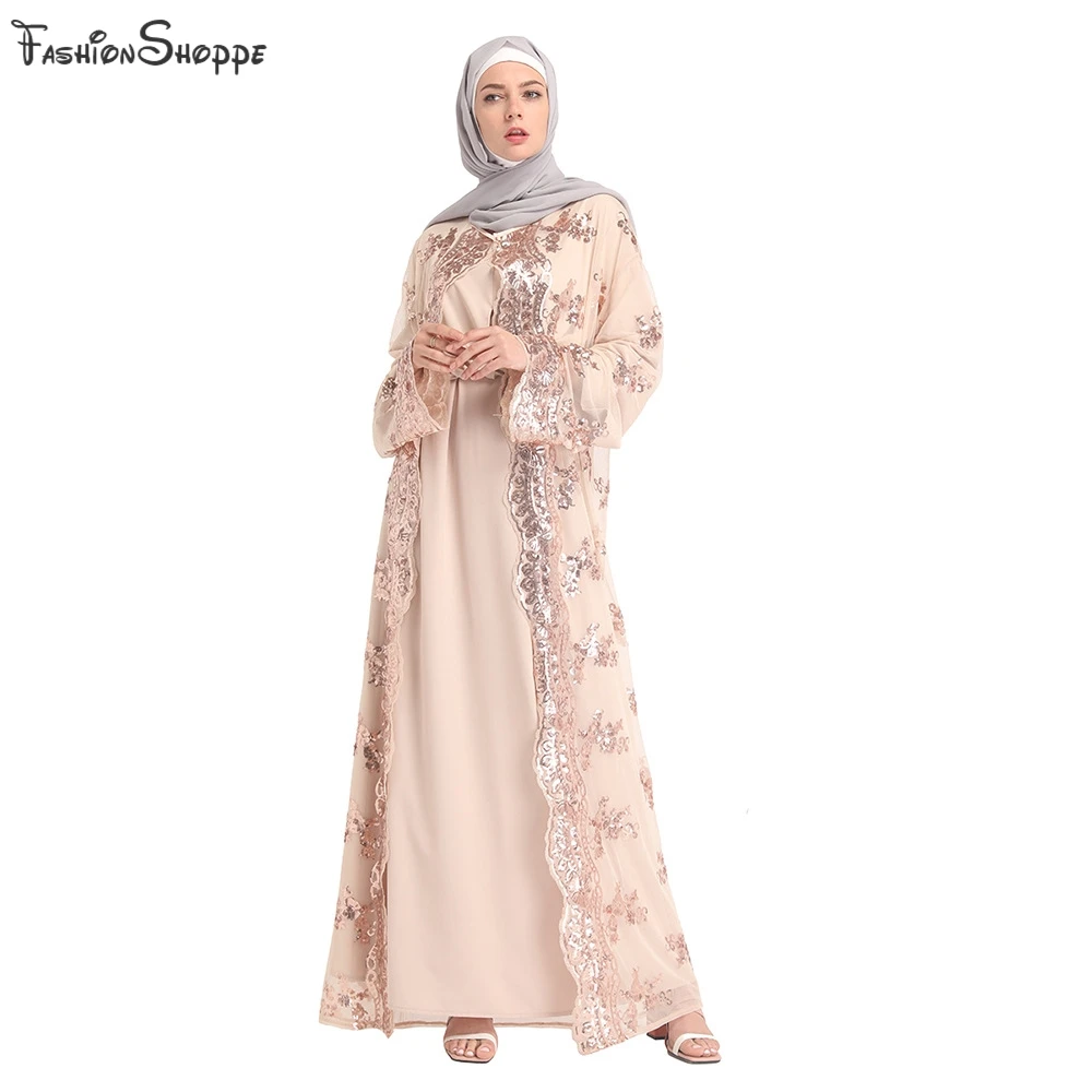 Роскошное Макси платье с вышивкой и блестками абайя мусульманское кардиган