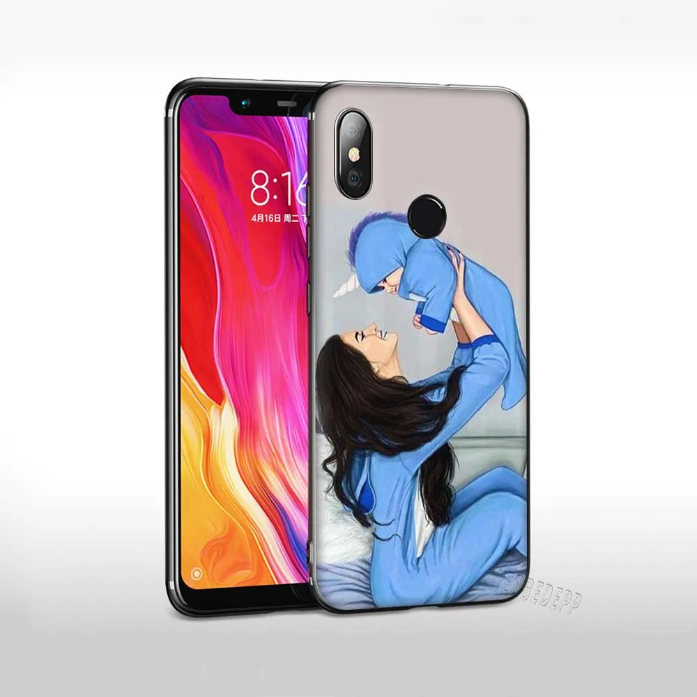 WEBBEDEPP Black Brown Hair Baby Mom Gir TPU Cover for Huawei P10 P20 P30 Lite Pro Mate 10 20 Lite P Smart Soft Case - Цвет: 2