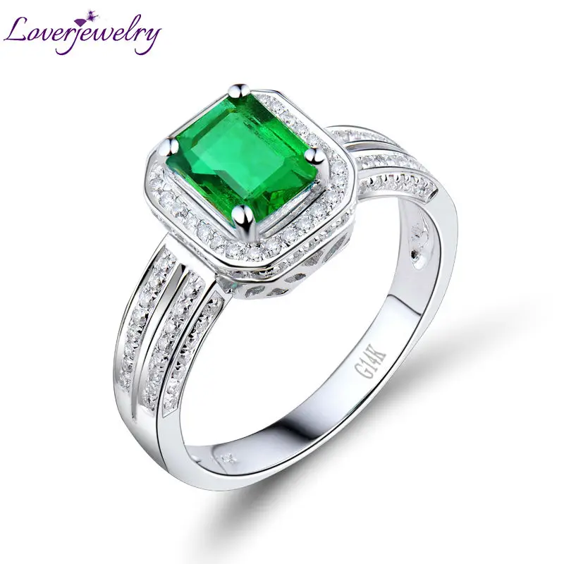 LOVERJEWELRY Женское Обручальное кольцо с изумрудом 5x7 мм цельное 14Kt Белое золото 100%