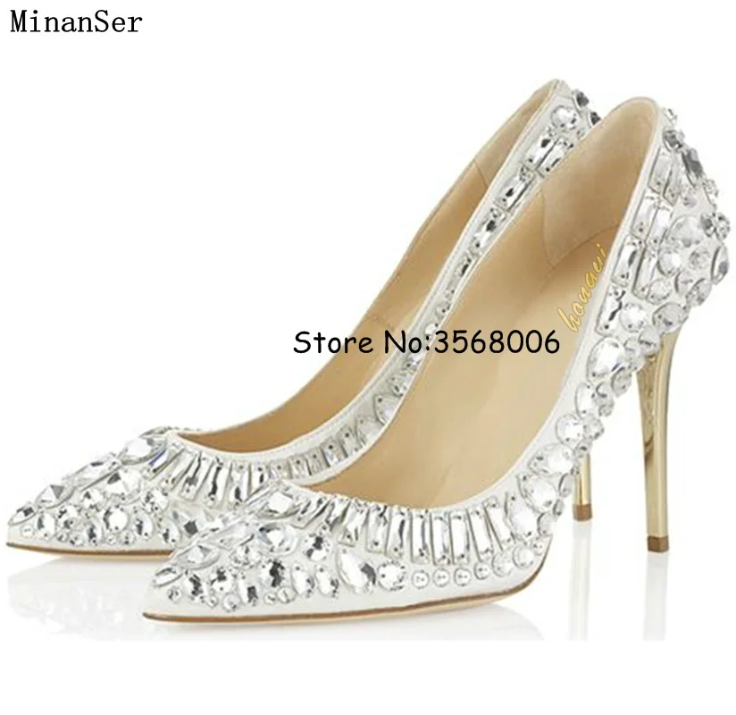 Хит продаж стразы свадебные вечерние туфли черные белые на шпильке с острым