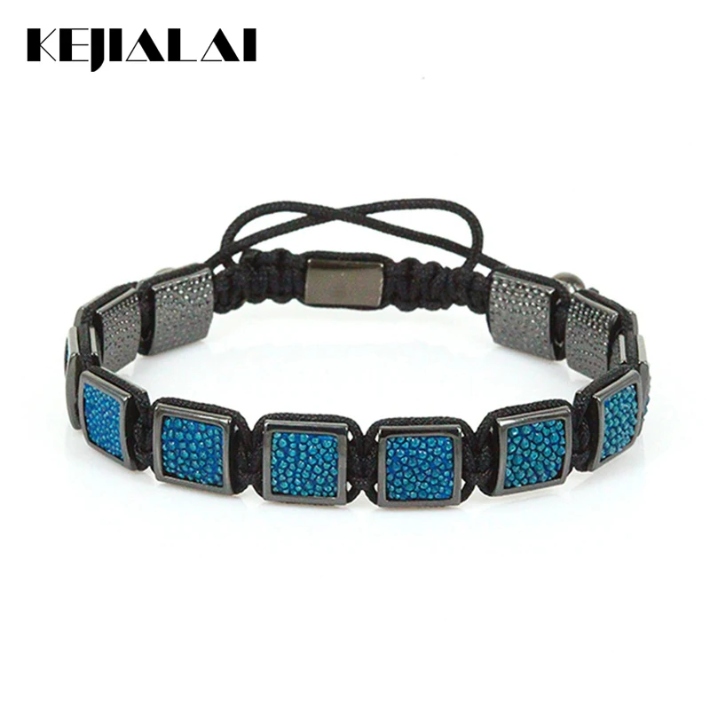 Fashion Stingray Leather Macrame Bracelets Men's Genuine Square Bead Charm Bracelet for Men Luxury Style | Украшения и