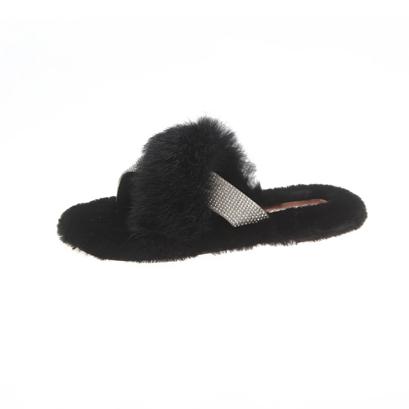 Зимние женские тапочки с мехом модная теплая обувь женская нескользящая на