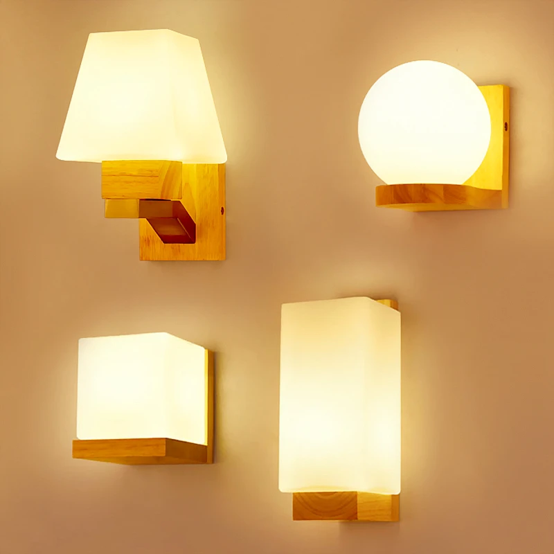 

Nordic Sconce Wall Lights Wood Led Wandlamp Glass Lamp luminaria Modern Loft decor Bedroom Hallway Lights Fixtures AC90-260V