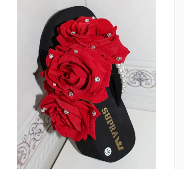 HAHAFLOWER/модные летние сандалии с красными розами Красивые шлепанцы цветами для