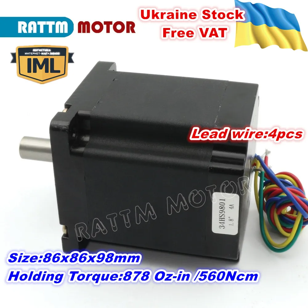 

Nema34 98mm 878 Oz-in 4.0A CNC Stepper Motor Mill Stepping Motor for 3D Printer