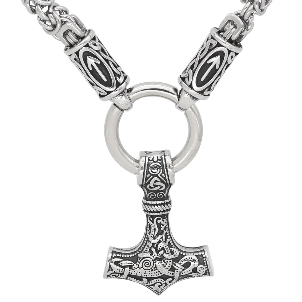 Скандинавский Викинг руна с thor hammer кулон ожерелье из нержавеющей стали-король