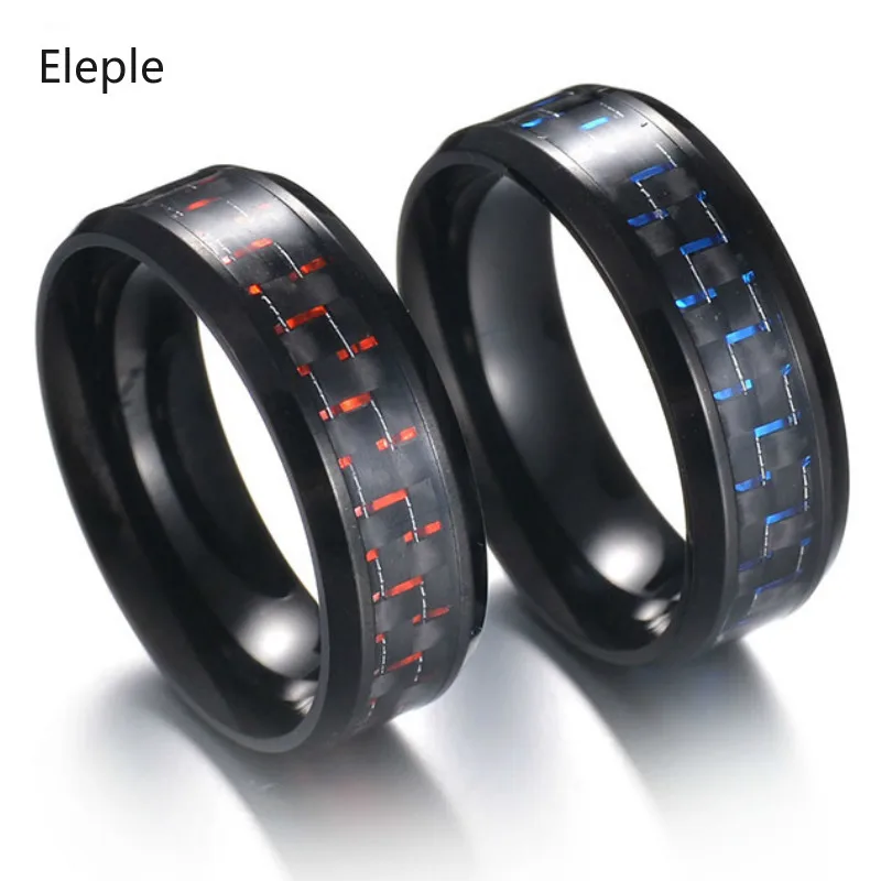 Eleple кольцо из нержавеющей стали в синюю клетку углеродного волокна для мужчин