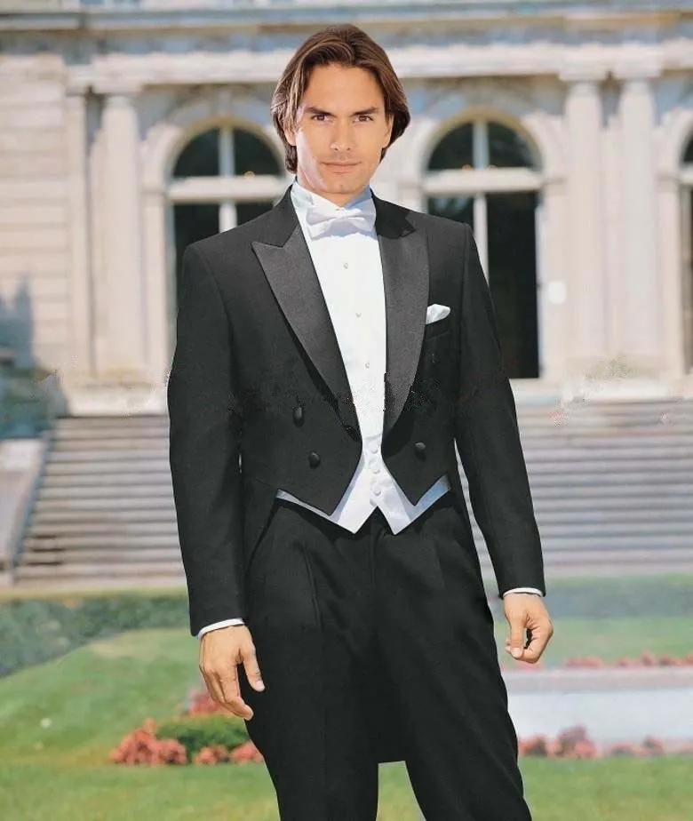 

Black Tailcoat Groom Tuxedos Men Wedding Suits (Jacket+Pants+Vest+Tie) Customize