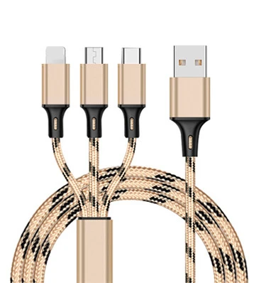 Gold USB кабель 5V 2.8A 3 в 1 быстрая зарядка ткань Braide type C кабель зарядного устройства микро-usb черный золотой провод шнур для iPhone iPad кабель - Тип штекера: Gold
