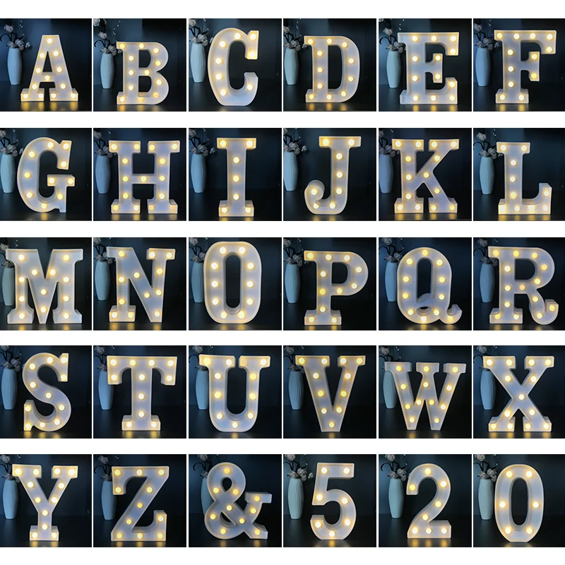 

Led Letters White Plastic 26 Letters Alphabet For Christmas Valentine's Day Holiday Birthday navidad decoraciones para el hogar