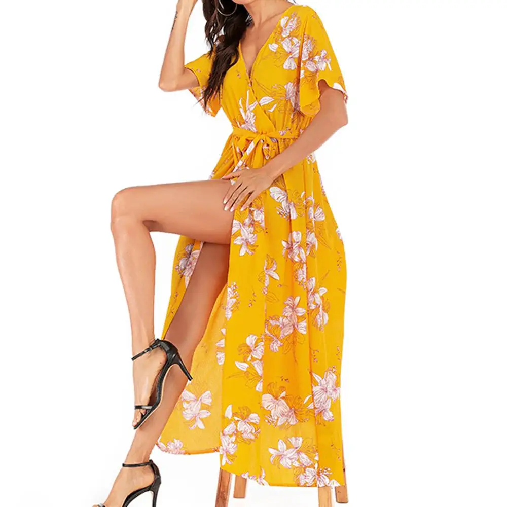 Летнее элегантное платье модное женское Бандажное с коротким рукавом и v