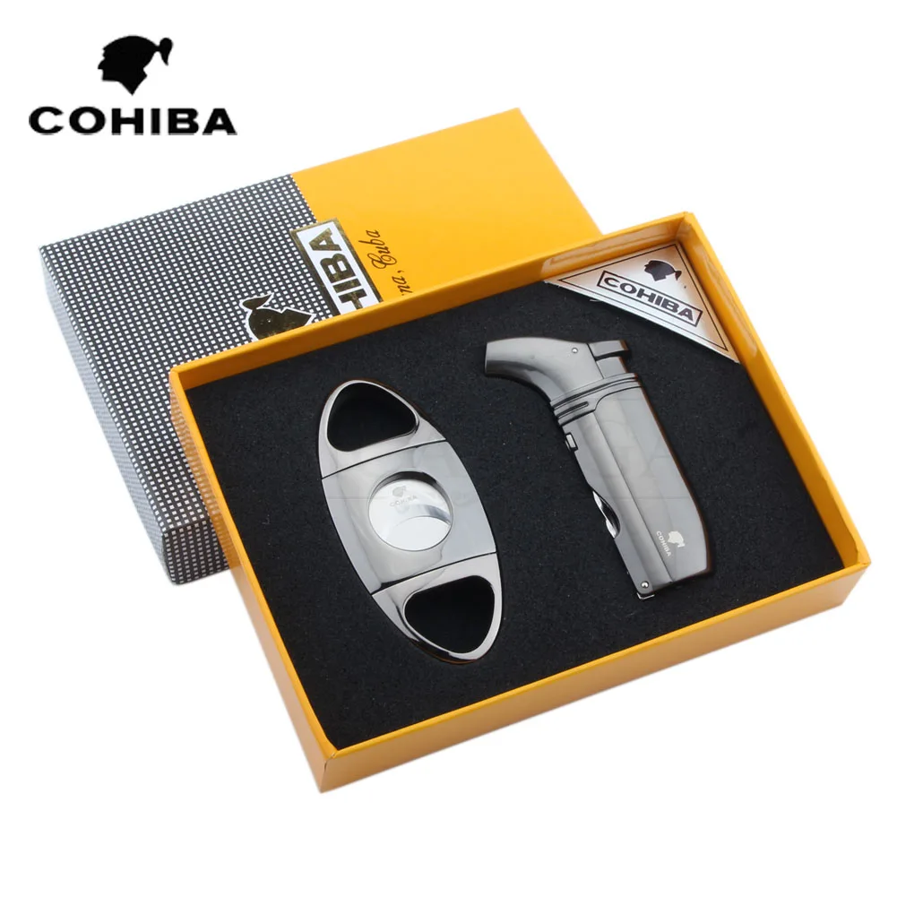 COHIBA резак для сигар и зажигалка набор острых двойных лезвий гильотина 2 пламени