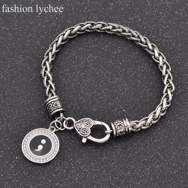 Мужские и женские браслет с кристаллами lychee Semicolon серебряный модные ювелирные
