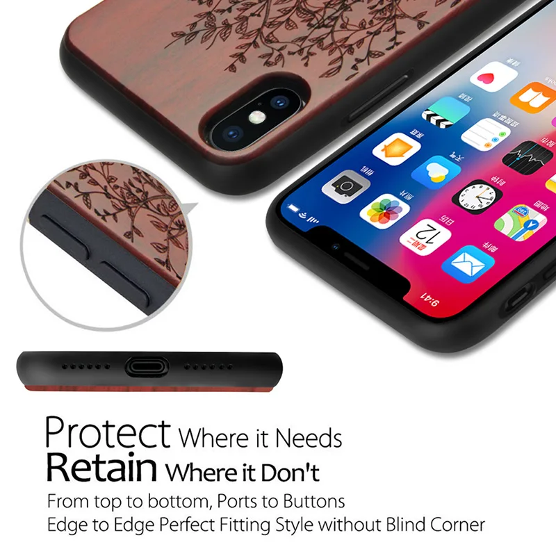 Wood Case for iPhone X 7 8 Plus Luxury Shockproof Drop Proof Slim Flexible Bumper Protective Cover Cases 7+ |