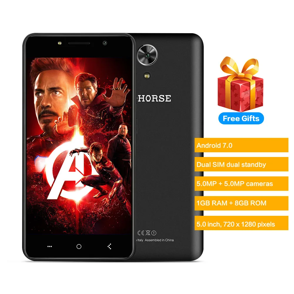 M HORSE Мощность 1 3g смартфон 5 0 дюймов Android 7 MTK6580A 4 ядра ГБ Оперативная память 8