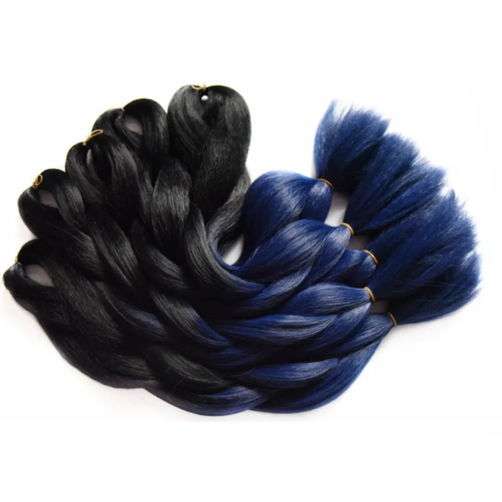 

Feilimei 10pcs Ombre Blue Braiding Hair Extensions Two Toned Synthetic jumbo Braids Black/Purple/Gray/Pink/ Crochet Hair Bundles