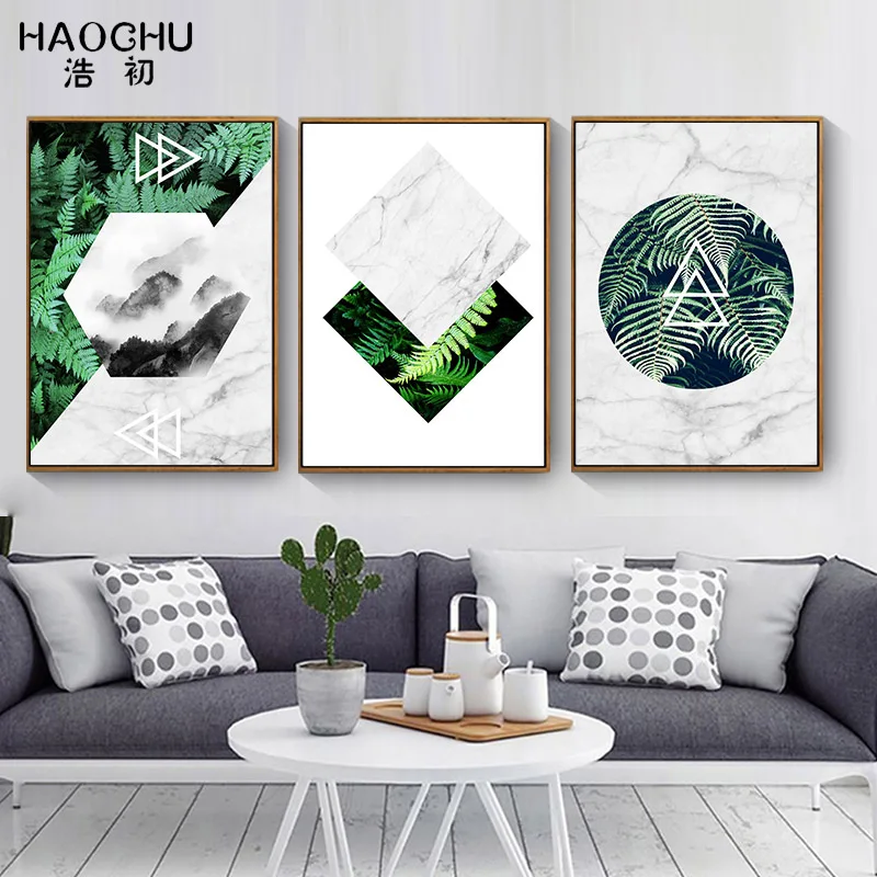 HAOCHU современные зеленые листья растений Геометрическая фотография спальни