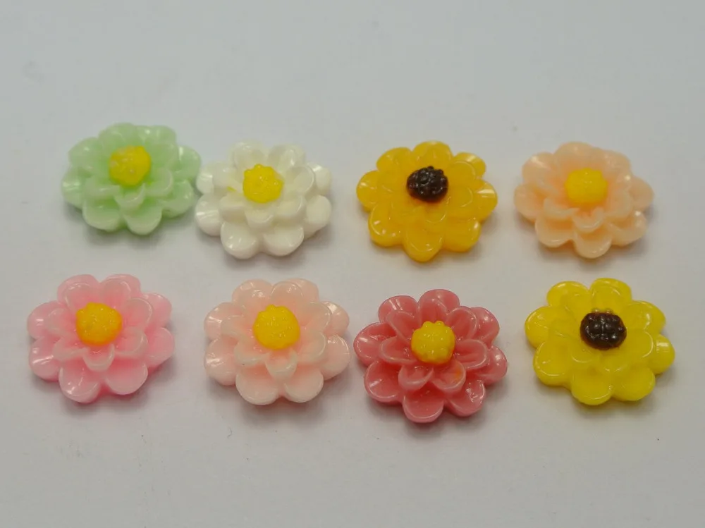 

50 Mixed Color Layered Flower Resin Flatback Cabochon 13mm(0.52") DIY Embellishments