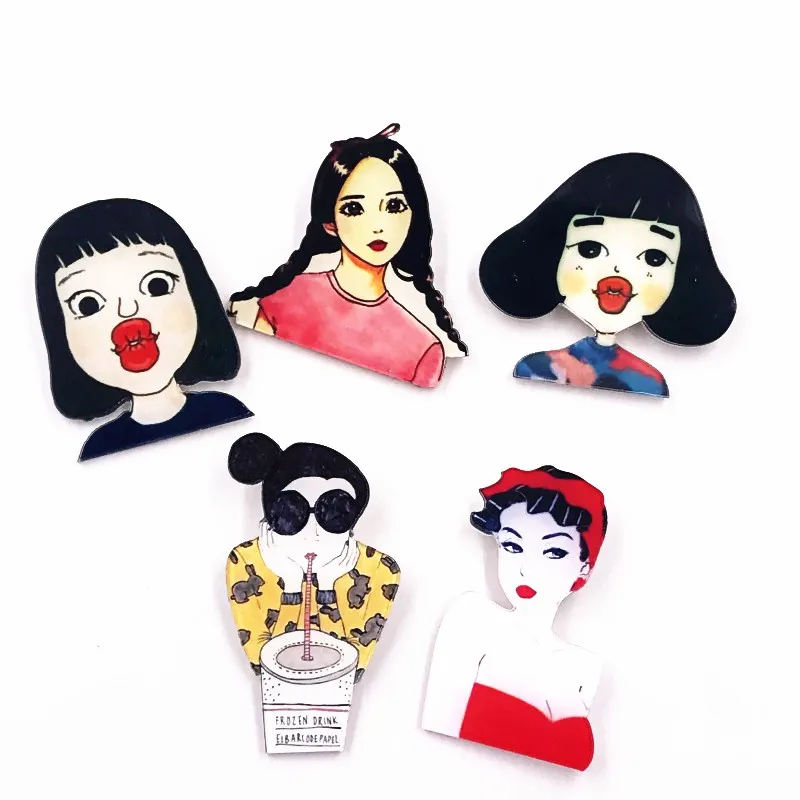 1 шт мультфильм девушка Maruko голова носить очки напиток брошь Акриловые значки pin